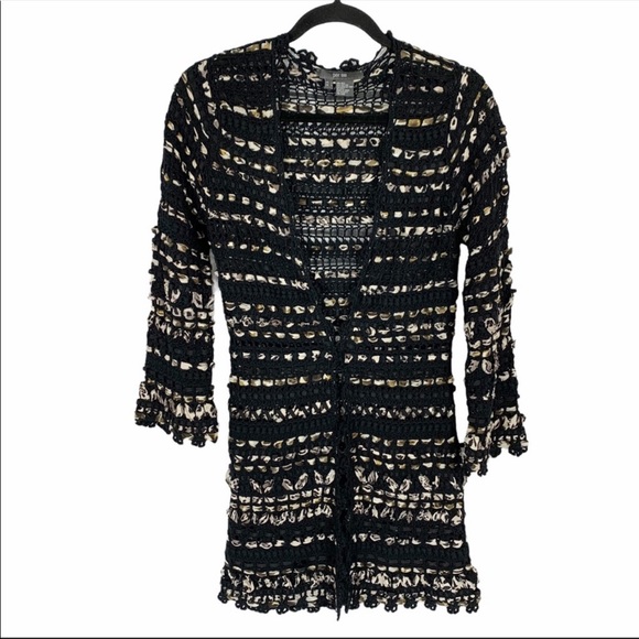 Per Se Sweaters - Per Se Ribbon Boucle Woven Open Silk Weave Cardigan Duster Small